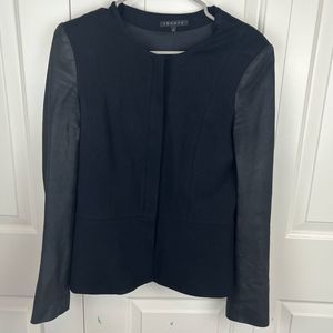 Theory Black Faux Leather Sleeve Blazer